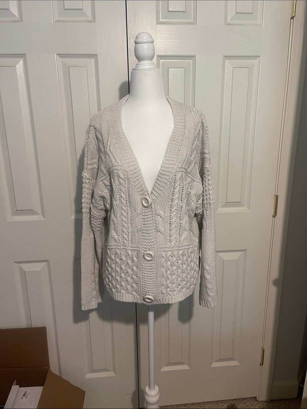 Miracle Chunky Cream Cable Button-Up Cardigan
